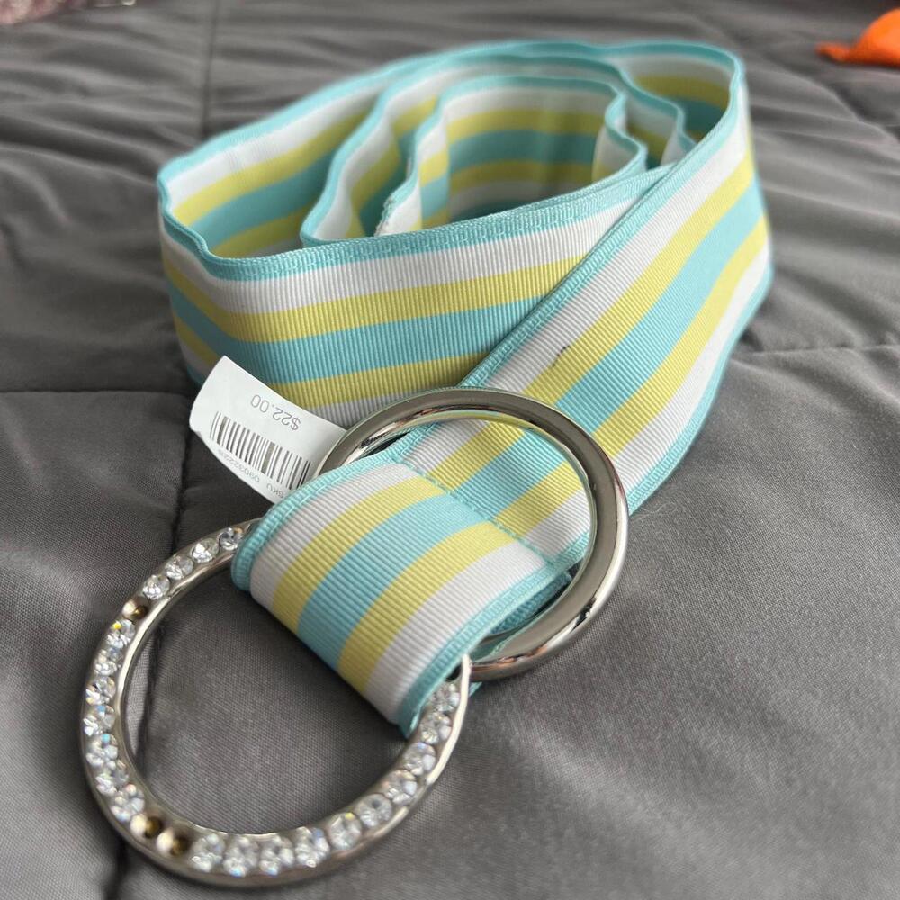 Chic Striped Belt (White, Yellow, and White) - Size Large